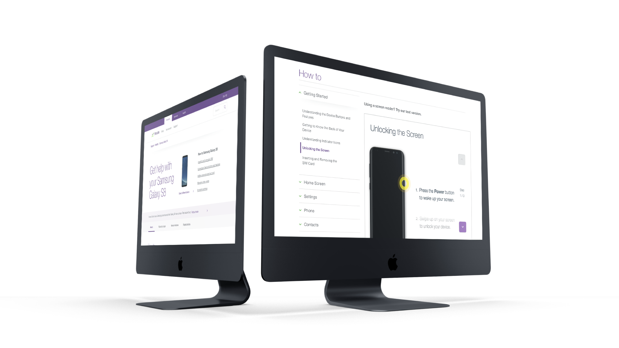 The redesigned TELUS Support self-serve experience on two iMacs
