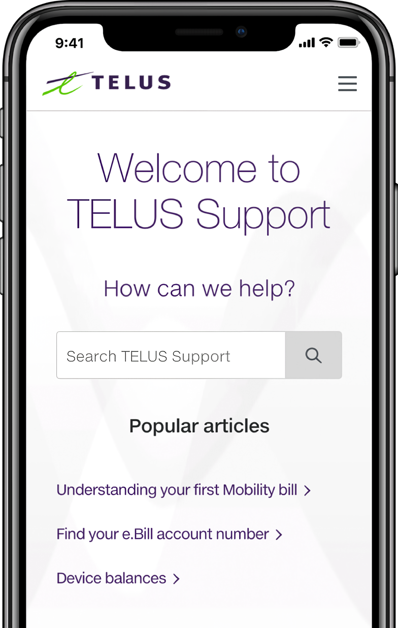 The redesigned Support welcome screen on mobile